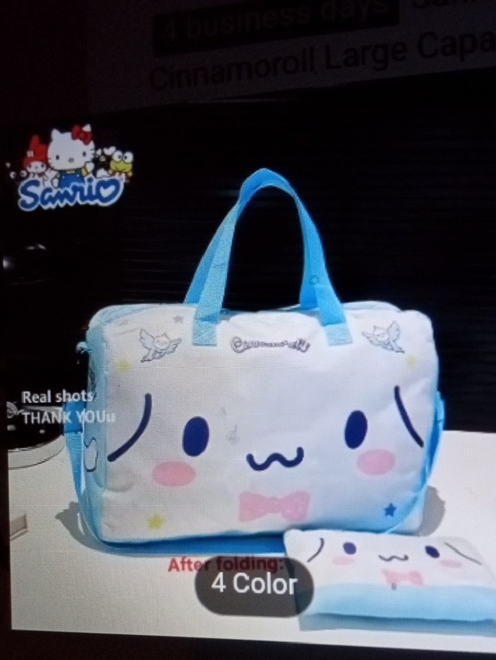 Sanrio Cinnamoroll Pastel Blue and White Travel Tote Bag